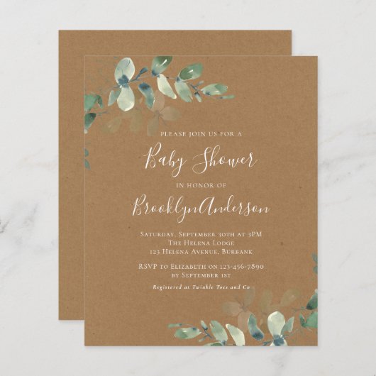 Budget Greenery Baby shower (Voorkant / Achterkant)