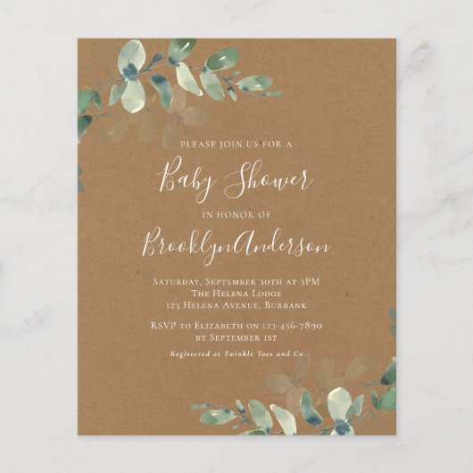 Budget Greenery Baby shower (Voorkant)