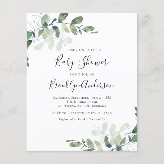 Budget Greenery Baby shower (Voorkant)