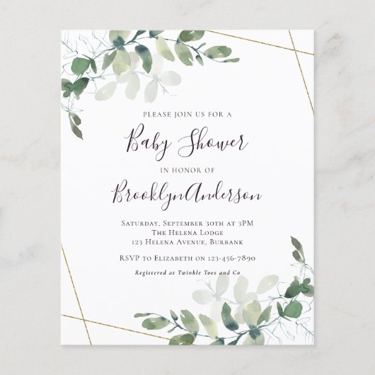 Budget Greenery Baby shower (Voorkant)