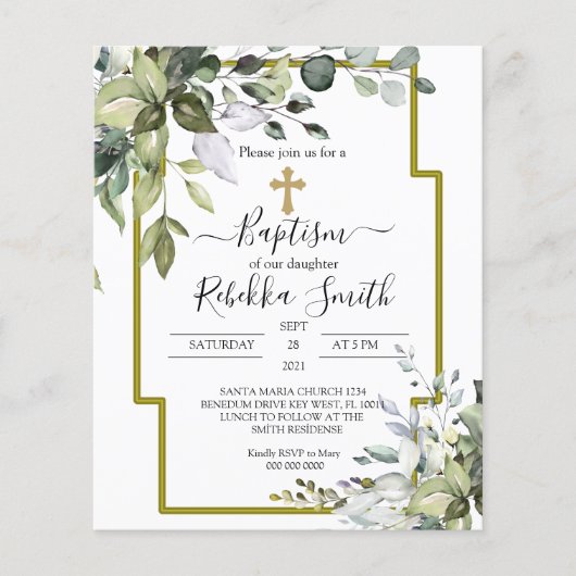 Budget Greenery Baptism Uitnodiging (Voorkant)