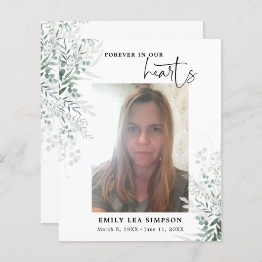 Budget Greenery Begrafenisfoto Flat Dank u kaart (Voorkant / Achterkant)