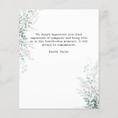 Budget Greenery Begrafenisfoto Flat Dank u kaart (Achterkant)