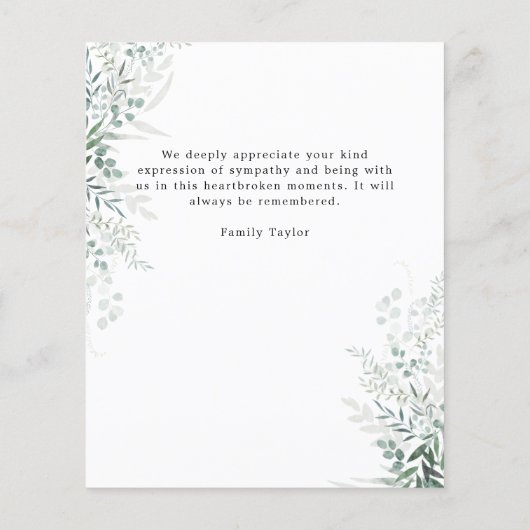 Budget Greenery Begrafenisfoto Flat Dank u kaart (Achterkant)