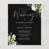 Budget Greenery Black White Wedding Invitation (Voorkant)