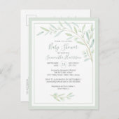 Budget Greenery Botanical Elegant Sage Baby shower Uitnodiging Briefkaart (Voorkant / Achterkant)