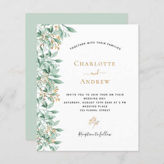 Budget Greenery botanical floral gold bruiloft (Voorkant / Achterkant)