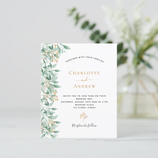 Budget Greenery botanical floral gold bruiloft (Staand voorkant)