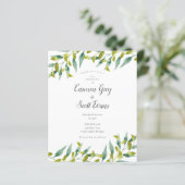 Budget Greenery Chic Script Wedding Uitnodiging (Staand voorkant)