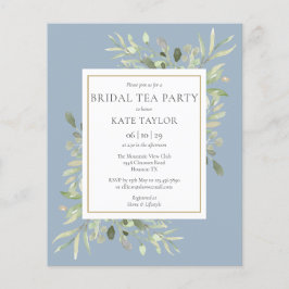 Budget Greenery Dusty Blue Bridal Tea Party nodigt