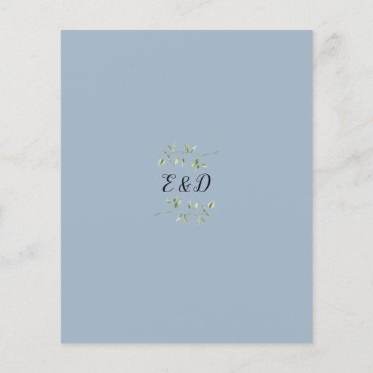 Budget Greenery Dusty Blue Wedding Invitation (Achterkant)