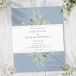 Budget Greenery Dusty Blue Wedding Invitation<br><div class="desc">Met fijne waterverf groene bladeren. Deze elegante botanische uitnodiging voor budgetbruiloft kan worden gepersonaliseerd met je speciale trouwdag informatie. Ontworpen door: Thisnotme©</div>