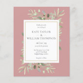Budget Greenery Dusty Roos Wedding Photo Uitnodige (Voorkant)