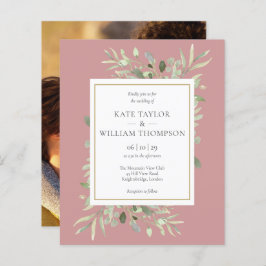 Budget Greenery Dusty Roos Wedding Photo Uitnodige