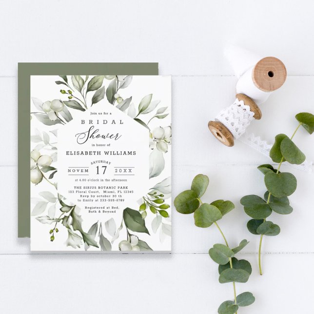 Budget Greenery Elegant Bridal Shower Uitnodiging (Creator heeft geüpload)