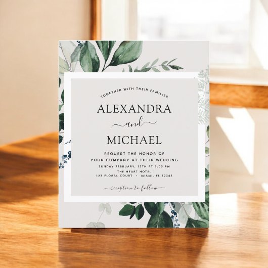 Budget Greenery Emerald Green Wedding Invitations Flyer