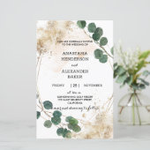 Budget Greenery en Gold Wedding Invitation. (Staand voorkant)