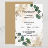 Budget Greenery en Gold Wedding Invitation. (Voorkant / Achterkant)