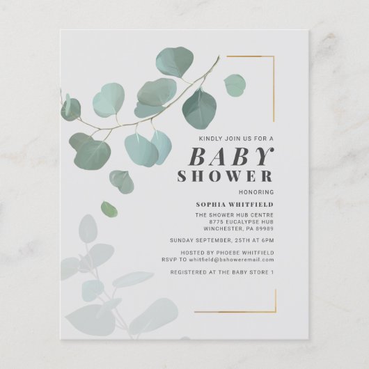 Budget Greenery Eucalyptus Baby shower Invitation (Voorkant)