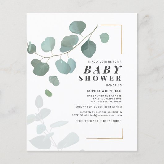 Budget Greenery Eucalyptus Baby shower Invitation (Voorkant)
