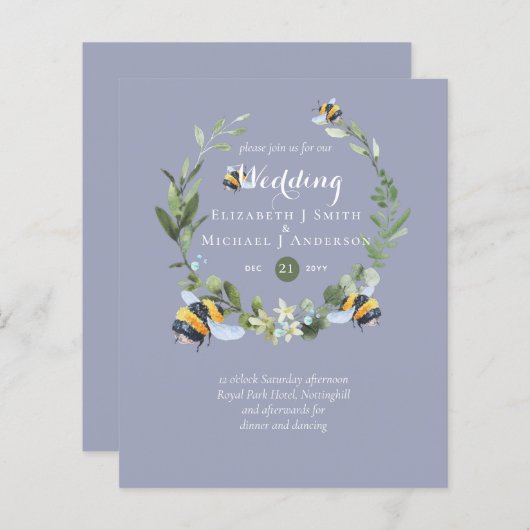 BUDGET Greenery Eucalyptus bijen bruiloft uitnodig (Voorkant / Achterkant)