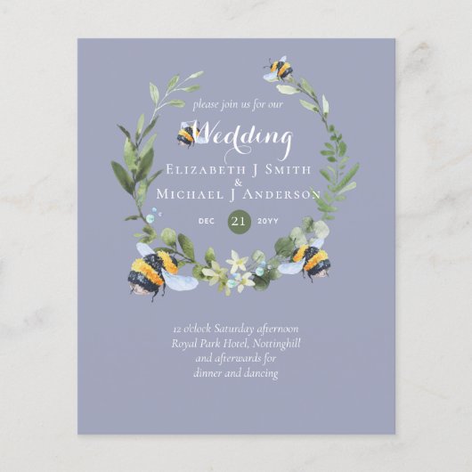 BUDGET Greenery Eucalyptus bijen bruiloft uitnodig (Voorkant)