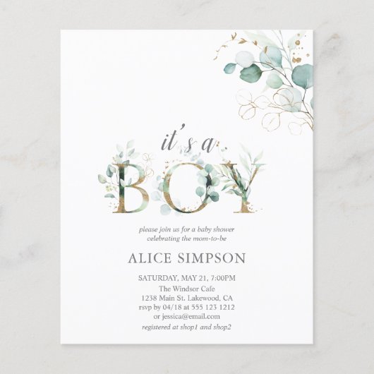 Budget Greenery Eucalyptus Boy Baby shower (Voorkant)