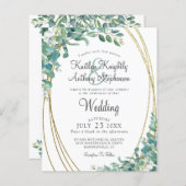 Budget Greenery Eucalyptus Gold Wedding Invitation (Voorkant / Achterkant)