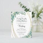 Budget Greenery Eucalyptus Gold Wedding Invitation (Staand voorkant)