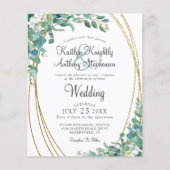 Budget Greenery Eucalyptus Gold Wedding Invitation (Voorkant)