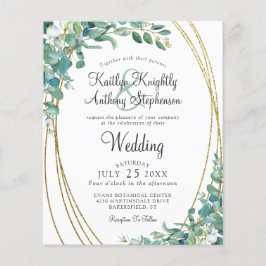 Budget Greenery Eucalyptus Gold Wedding Invitation