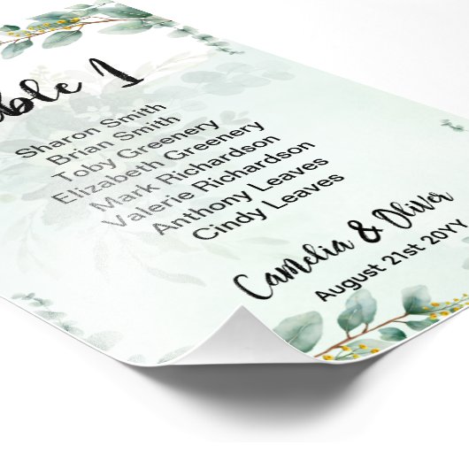 BUDGET Greenery Eucalyptus SEATING CHART Wedding Foto Afdruk (Hoek)