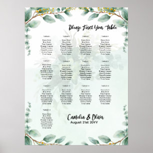 BUDGET Greenery Eucalyptus SEATING CHART Wedding Poster