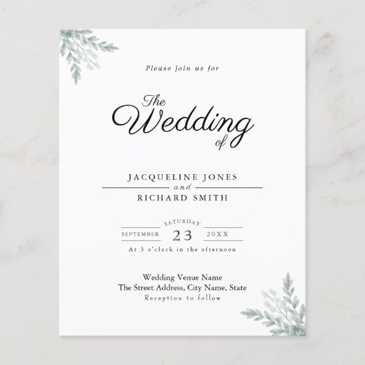 Budget Greenery Eucalyptus Weddenschap Flyer (Voorkant)