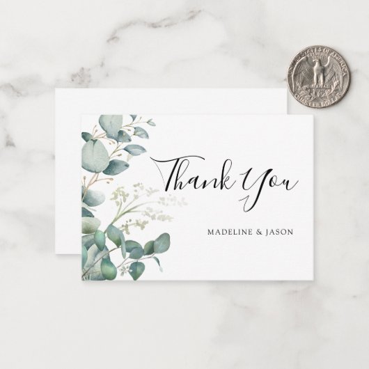 BUDGET Greenery Eucalyptus Weddenschap Hartelijk d Notitiekaartje (Voorkant / Achterkant in situ)