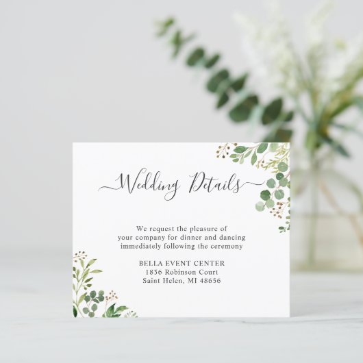 Budget Greenery Eucalyptus Wedding Details Kaart (Staand voorkant)