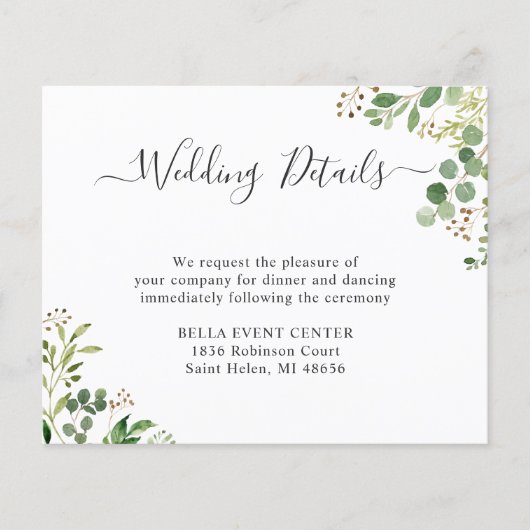 Budget Greenery Eucalyptus Wedding Details Kaart (Voorkant)