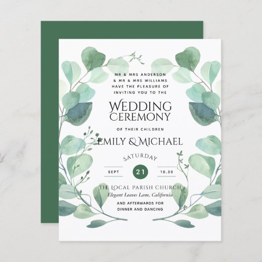 Budget Greenery Eucalyptus Wedding Invite (Voorkant / Achterkant)