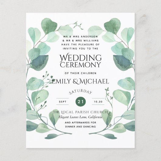Budget Greenery Eucalyptus Wedding Invite (Voorkant)