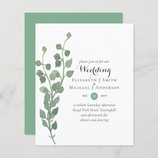 Budget Greenery Eucalyptus Wedding Invites (Voorkant / Achterkant)