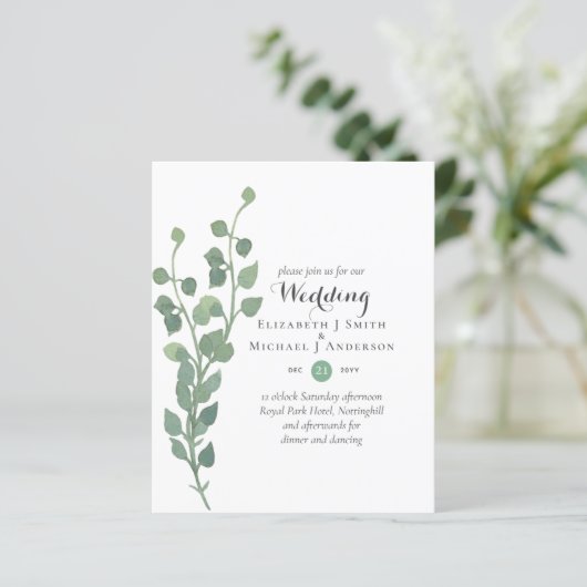 Budget Greenery Eucalyptus Wedding Invites (Staand voorkant)
