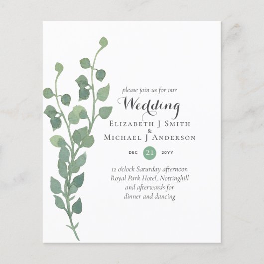 Budget Greenery Eucalyptus Wedding Invites (Voorkant)