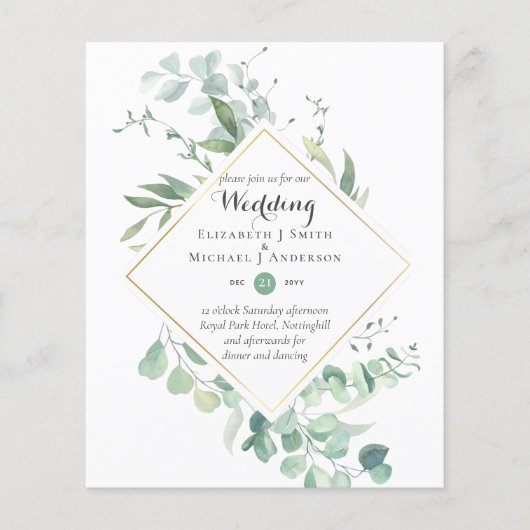 Budget Greenery Eucalyptus Wedding Invites Flyer (Voorkant)