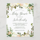 Budget Greenery Floral Baby Shower-uitnodigingen (Voorkant)