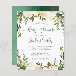 Budget Greenery Floral Baby Shower-uitnodigingen