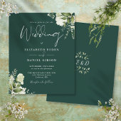 Budget Greenery Floral Emerald Wedding Uitnodiging