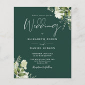 Budget Greenery Floral Emerald Wedding Uitnodiging (Voorkant)