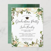 Budget Greenery Floral Graduy Party Invitation (Voorkant / Achterkant)