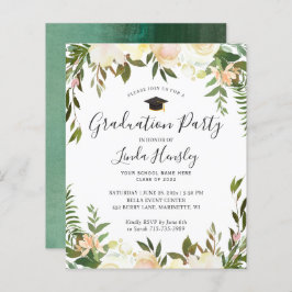 Budget Greenery Floral Graduy Party Invitation