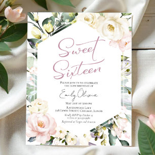 Budget Greenery Floral Lijst Sweet 16 Invitation